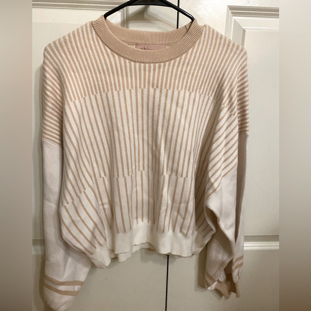 Philosophy Cream Crew Neck Sweater with Ribbed Texture